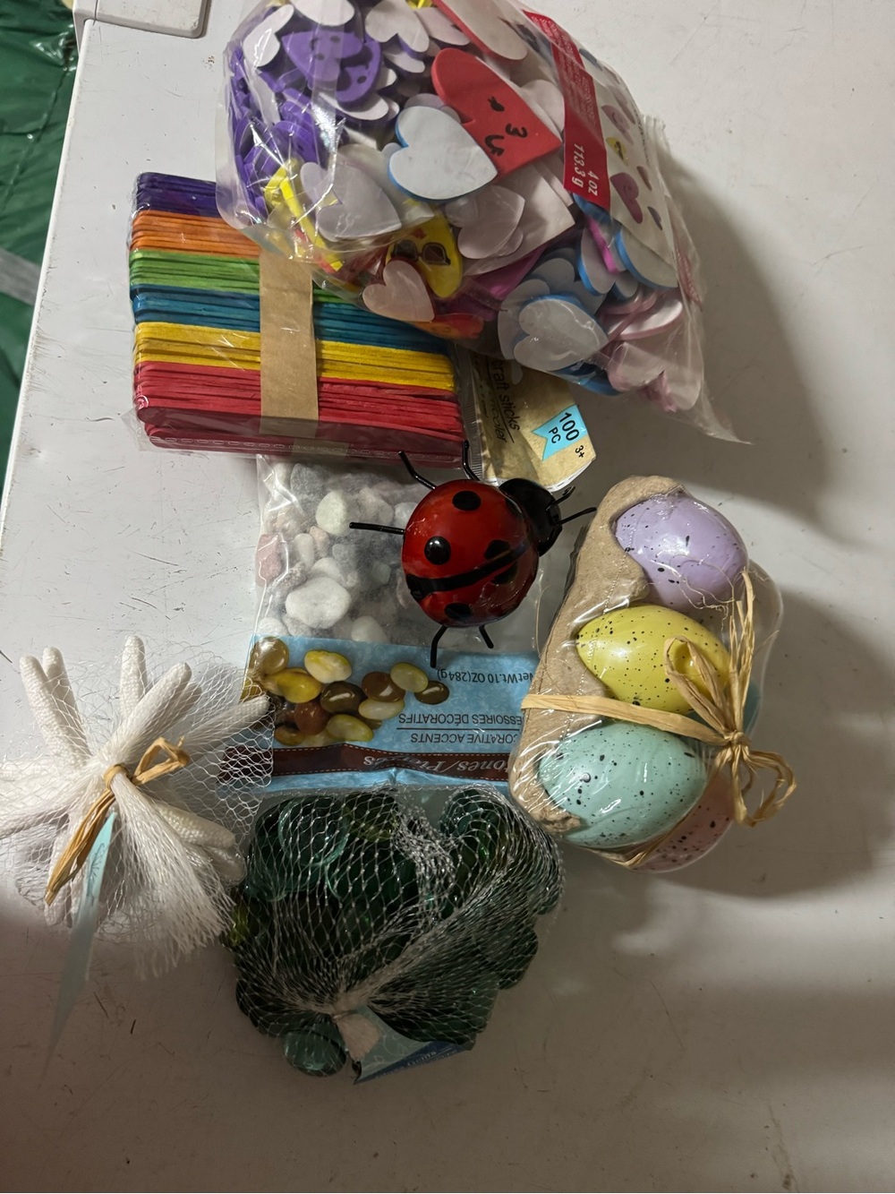 Assorted Craft & Easter Decor Bundle - Colorful Eggs & Ladybug Accent